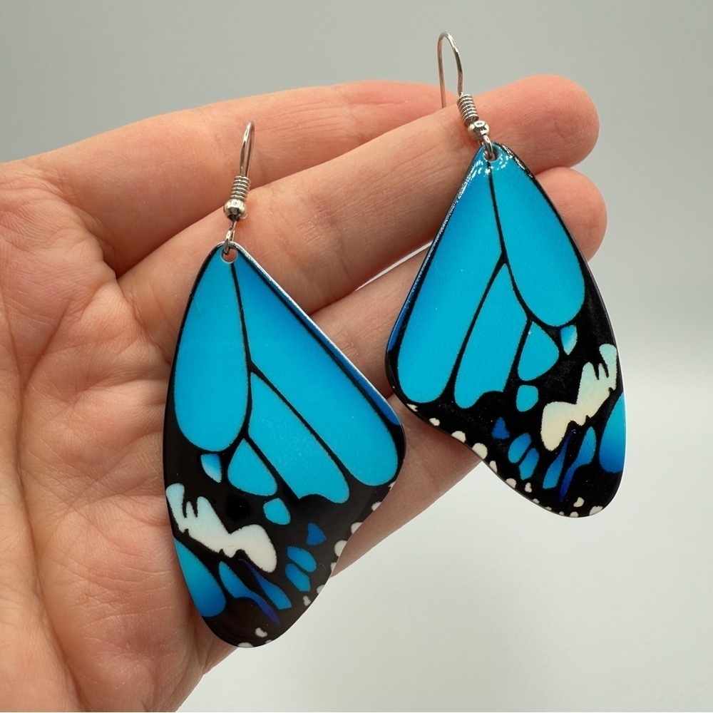 Fun Blue Acrylic Fairy Butterfly Wing Earrings